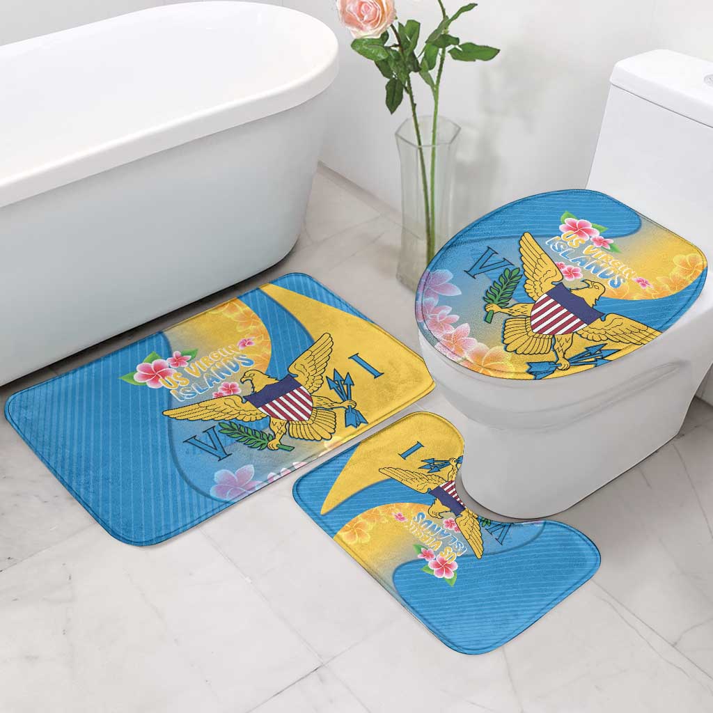 US Virgin Islands Bathroom Set Coat of Arms Plumeria Curve Style - Wonder Print Shop