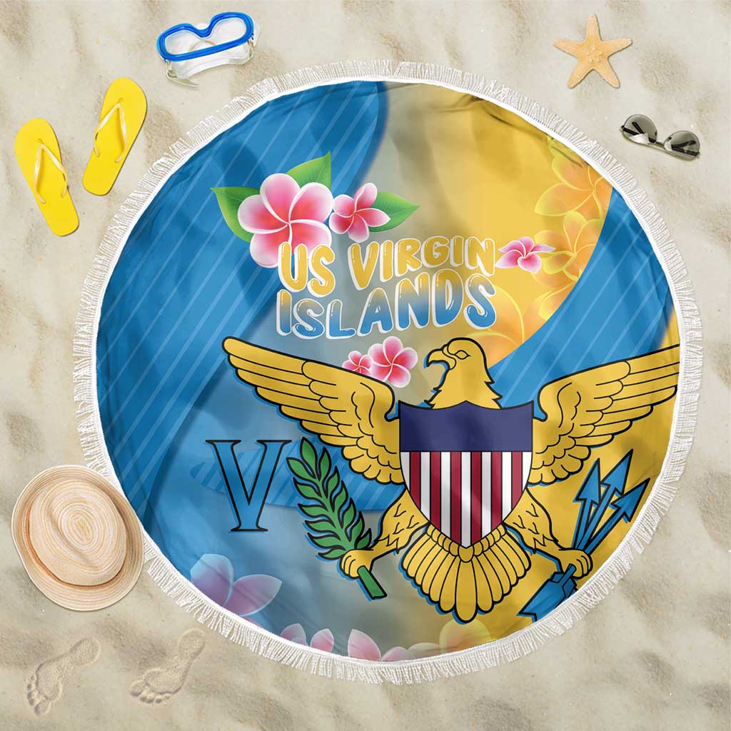 US Virgin Islands Beach Blanket Coat of Arms Plumeria Curve Style - Wonder Print Shop