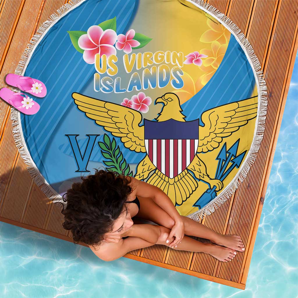 US Virgin Islands Beach Blanket Coat of Arms Plumeria Curve Style - Wonder Print Shop
