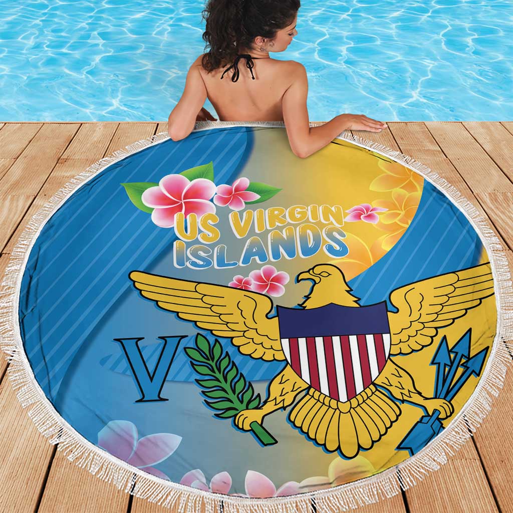 US Virgin Islands Beach Blanket Coat of Arms Plumeria Curve Style - Wonder Print Shop