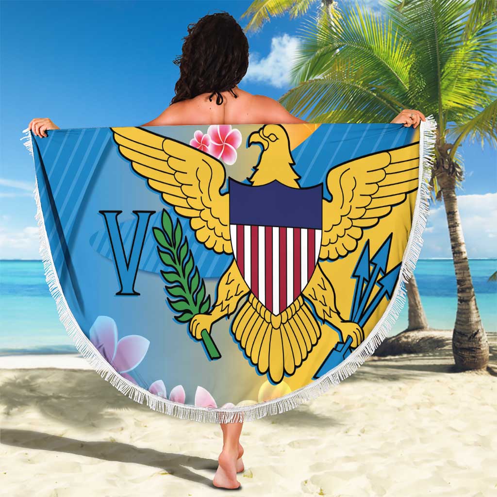 US Virgin Islands Beach Blanket Coat of Arms Plumeria Curve Style - Wonder Print Shop