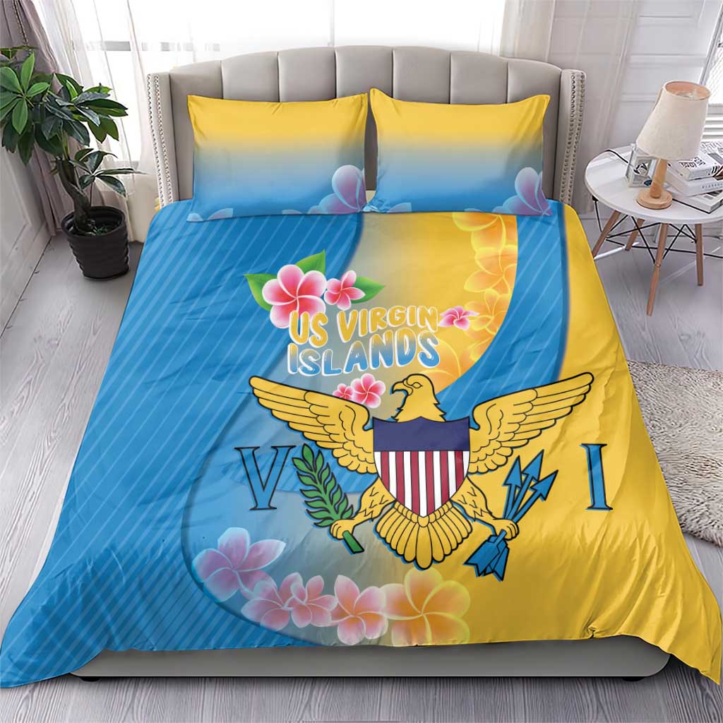 US Virgin Islands Bedding Set Coat of Arms Plumeria Curve Style - Wonder Print Shop