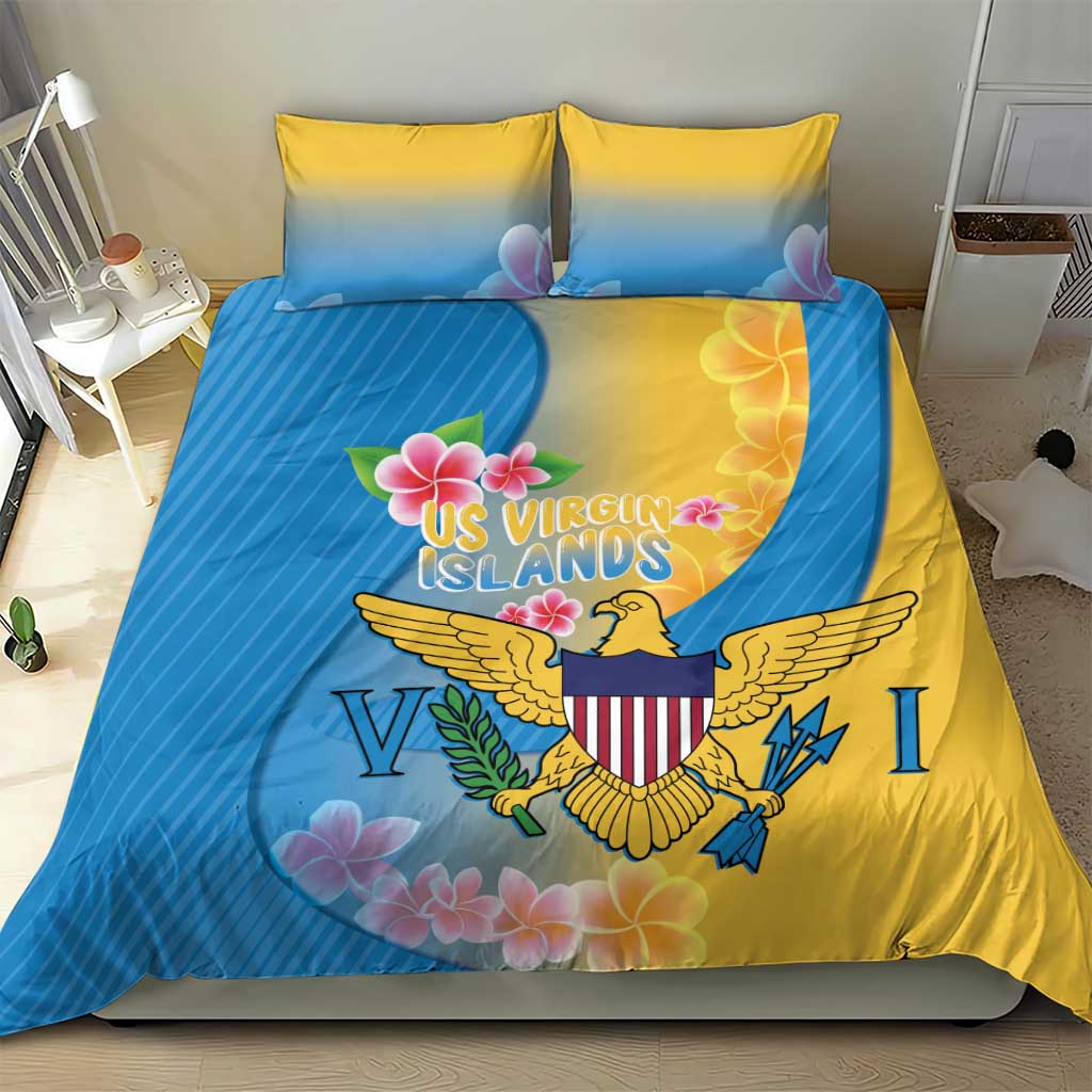 US Virgin Islands Bedding Set Coat of Arms Plumeria Curve Style - Wonder Print Shop