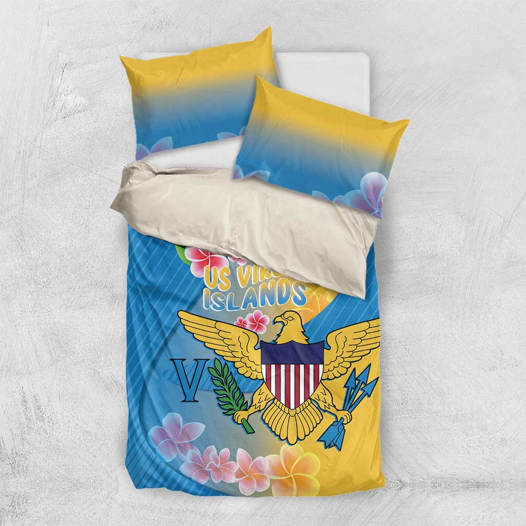 US Virgin Islands Bedding Set Coat of Arms Plumeria Curve Style - Wonder Print Shop