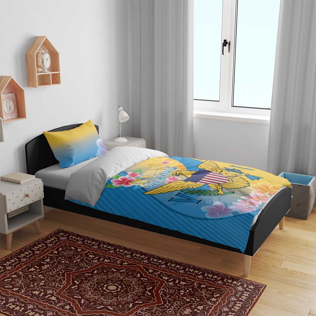 US Virgin Islands Bedding Set Coat of Arms Plumeria Curve Style - Wonder Print Shop