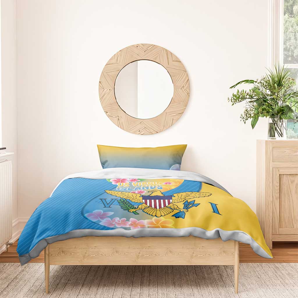 US Virgin Islands Bedding Set Coat of Arms Plumeria Curve Style - Wonder Print Shop