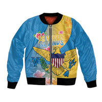 US Virgin Islands Bomber Jacket Coat of Arms Plumeria Curve Style - Wonder Print Shop