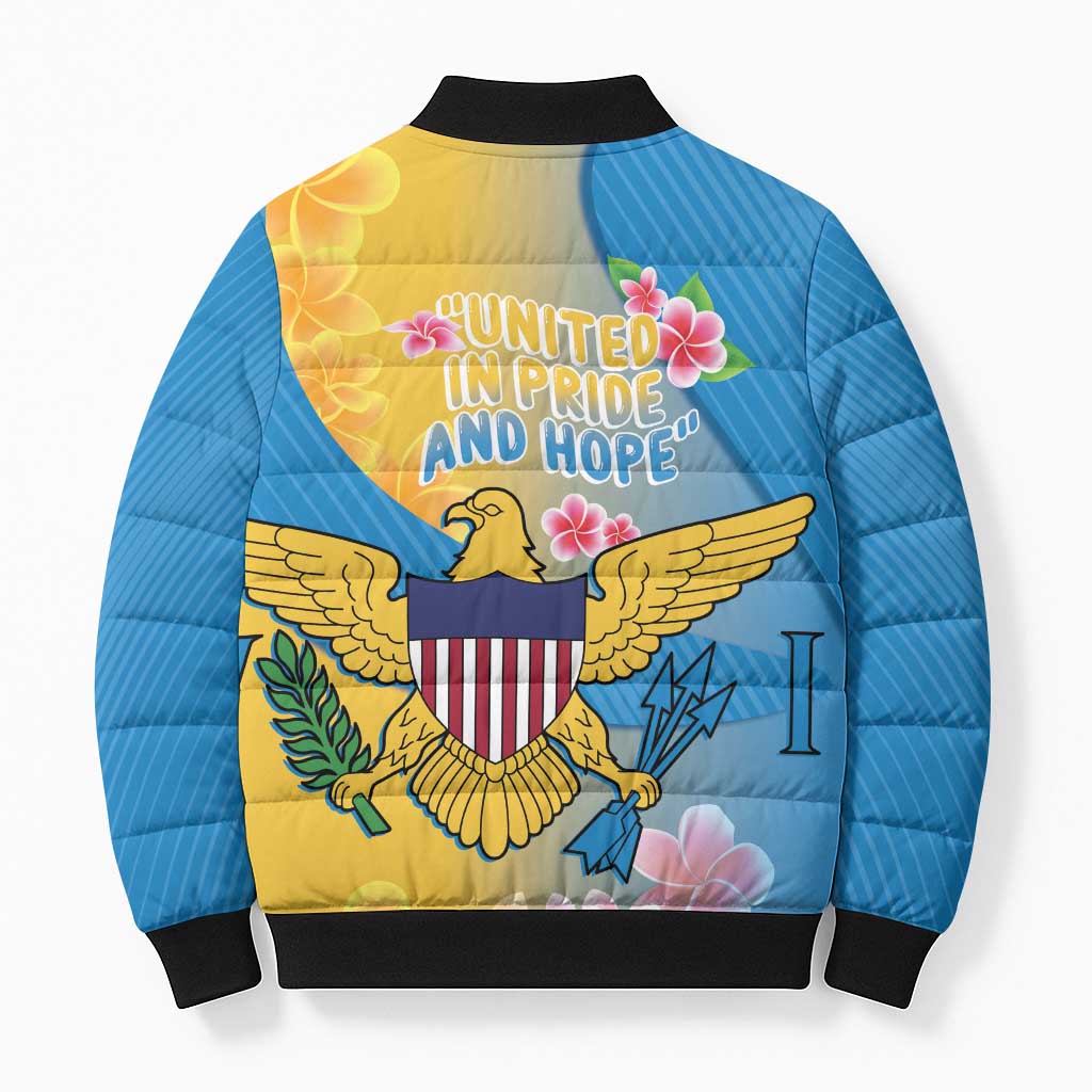 US Virgin Islands Bomber Puffer Jacket Coat of Arms Plumeria Curve Style - Wonder Print Shop