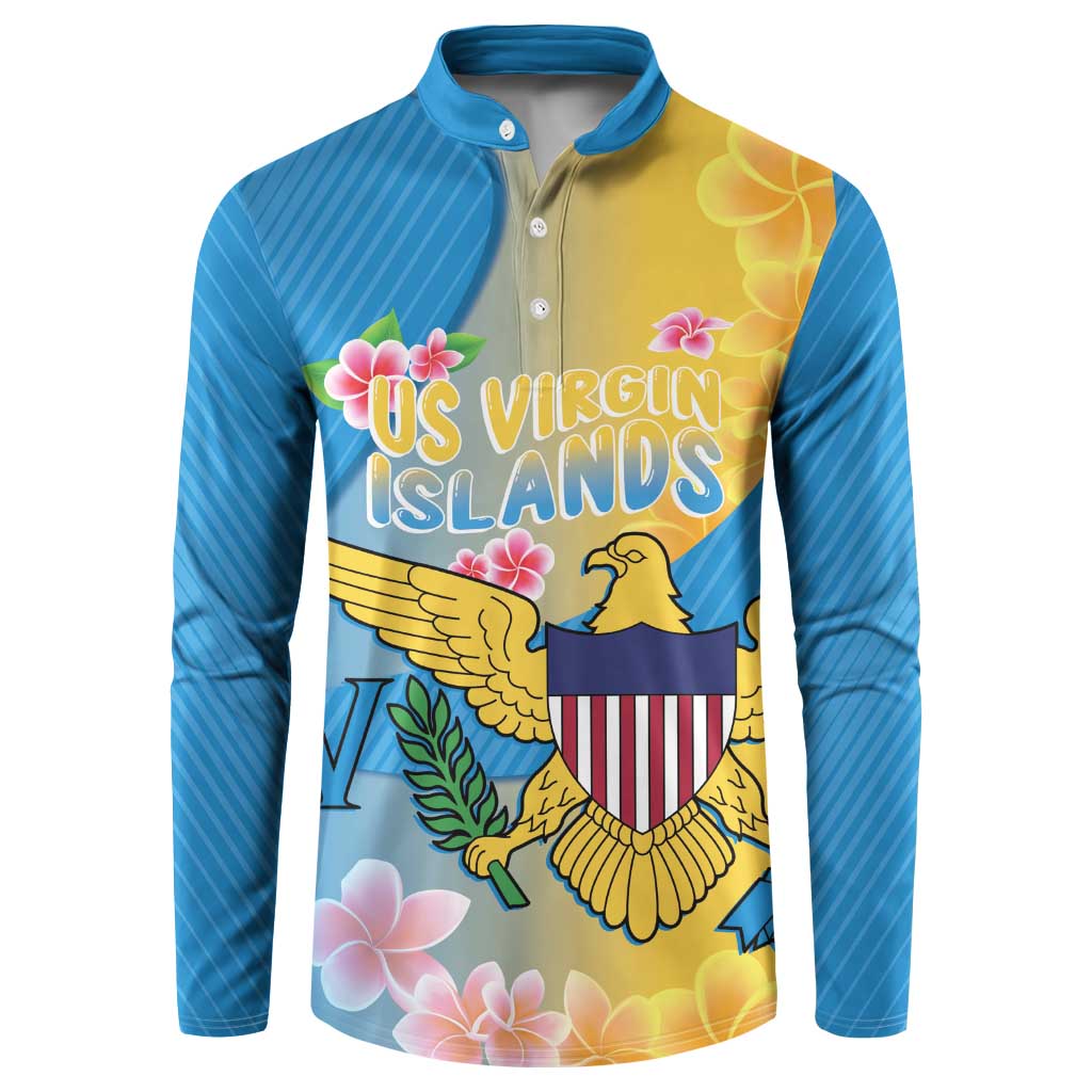 US Virgin Islands Button Sweatshirt Coat of Arms Plumeria Curve Style - Wonder Print Shop