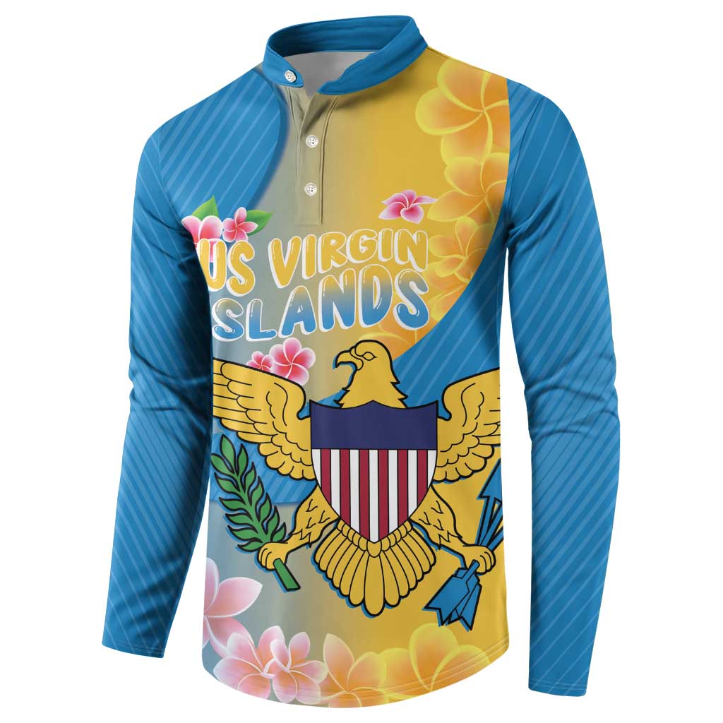US Virgin Islands Button Sweatshirt Coat of Arms Plumeria Curve Style - Wonder Print Shop