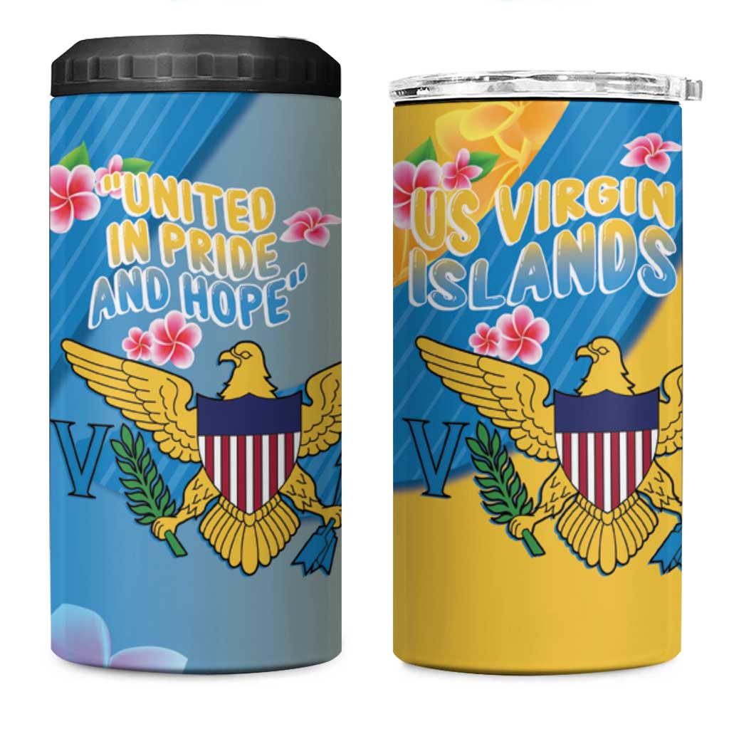 US Virgin Islands 4 in 1 Can Cooler Tumbler Coat of Arms Plumeria Curve Style - Wonder Print Shop