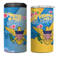 US Virgin Islands 4 in 1 Can Cooler Tumbler Coat of Arms Plumeria Curve Style - Wonder Print Shop