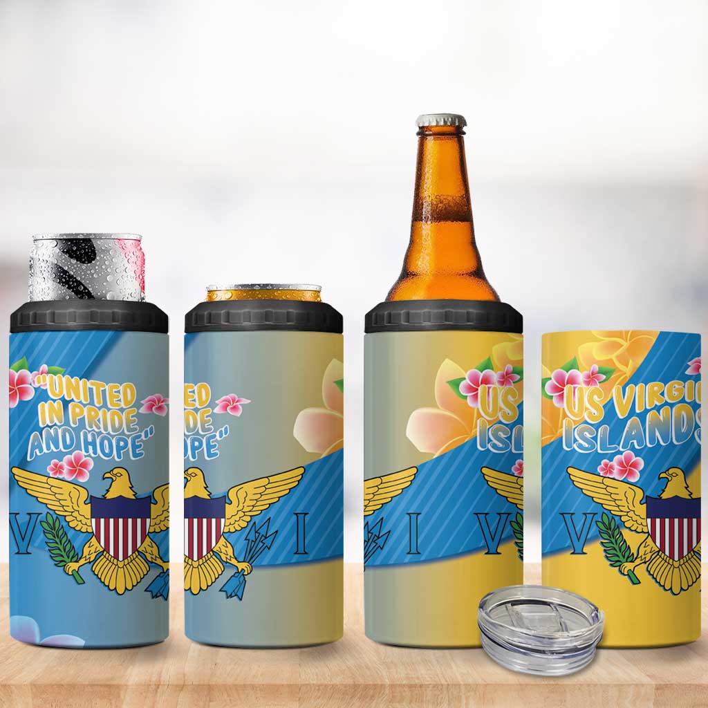 US Virgin Islands 4 in 1 Can Cooler Tumbler Coat of Arms Plumeria Curve Style - Wonder Print Shop