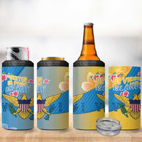 US Virgin Islands 4 in 1 Can Cooler Tumbler Coat of Arms Plumeria Curve Style - Wonder Print Shop
