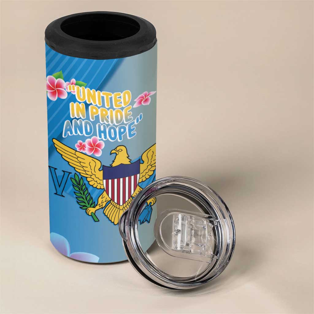 US Virgin Islands 4 in 1 Can Cooler Tumbler Coat of Arms Plumeria Curve Style - Wonder Print Shop