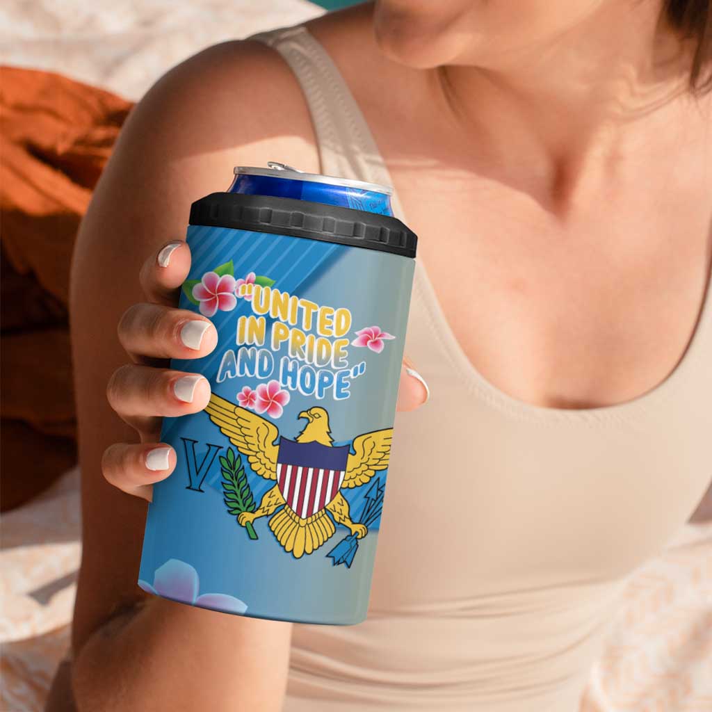 US Virgin Islands 4 in 1 Can Cooler Tumbler Coat of Arms Plumeria Curve Style - Wonder Print Shop