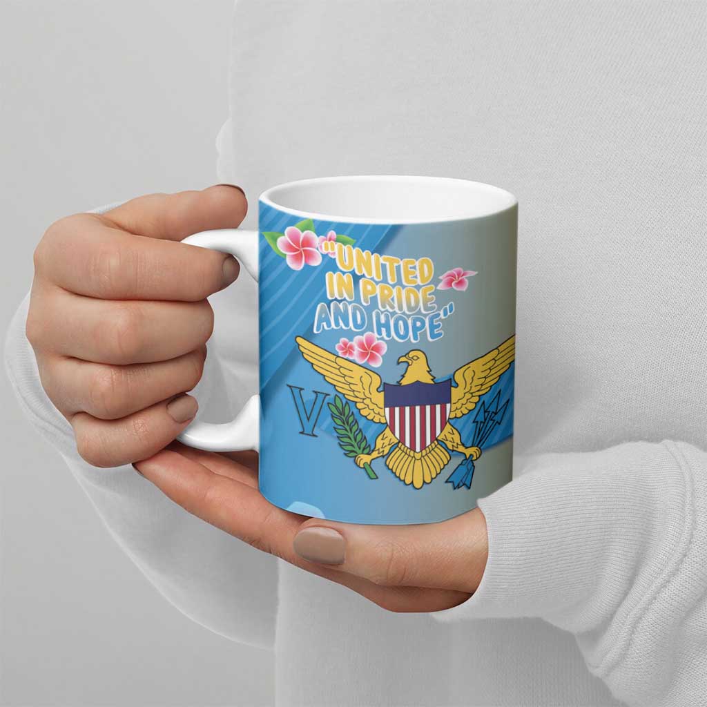 US Virgin Islands Ceramic Mug Coat of Arms Plumeria Curve Style - Wonder Print Shop