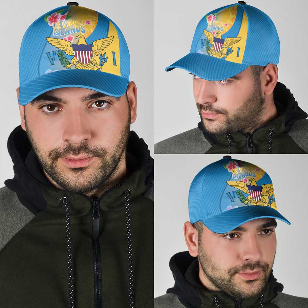 US Virgin Islands Classic Cap Coat of Arms Plumeria Curve Style - Wonder Print Shop