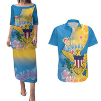 US Virgin Islands Couples Matching Puletasi and Hawaiian Shirt Coat of Arms Plumeria Curve Style - Wonder Print Shop