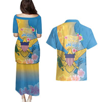 US Virgin Islands Couples Matching Puletasi and Hawaiian Shirt Coat of Arms Plumeria Curve Style - Wonder Print Shop