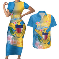 US Virgin Islands Couples Matching Short Sleeve Bodycon Dress and Hawaiian Shirt Coat of Arms Plumeria Curve Style - Wonder Print Shop