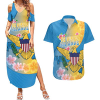 US Virgin Islands Couples Matching Summer Maxi Dress and Hawaiian Shirt Coat of Arms Plumeria Curve Style - Wonder Print Shop