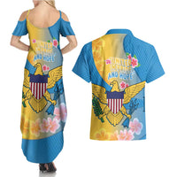 US Virgin Islands Couples Matching Summer Maxi Dress and Hawaiian Shirt Coat of Arms Plumeria Curve Style - Wonder Print Shop
