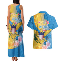 US Virgin Islands Couples Matching Tank Maxi Dress and Hawaiian Shirt Coat of Arms Plumeria Curve Style - Wonder Print Shop