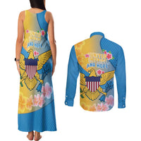 US Virgin Islands Couples Matching Tank Maxi Dress and Long Sleeve Button Shirt Coat of Arms Plumeria Curve Style - Wonder Print Shop