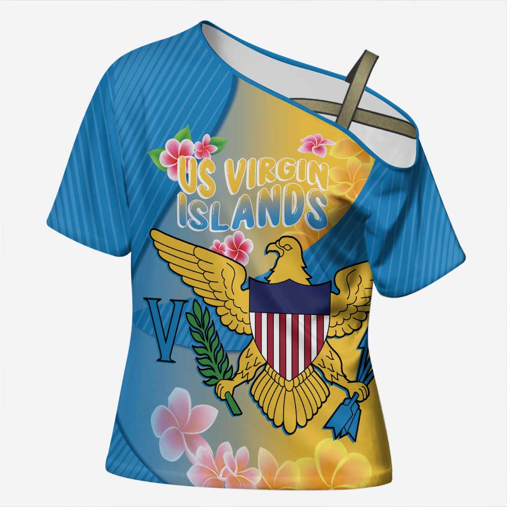US Virgin Islands Cross Shoulder Shirt Coat of Arms Plumeria Curve Style - Wonder Print Shop