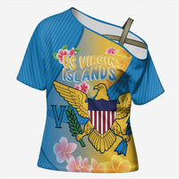 US Virgin Islands Cross Shoulder Shirt Coat of Arms Plumeria Curve Style - Wonder Print Shop