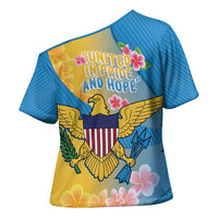 US Virgin Islands Cross Shoulder Shirt Coat of Arms Plumeria Curve Style - Wonder Print Shop
