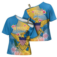 US Virgin Islands Cross Shoulder Shirt Coat of Arms Plumeria Curve Style - Wonder Print Shop