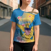 US Virgin Islands Cross Shoulder Shirt Coat of Arms Plumeria Curve Style - Wonder Print Shop