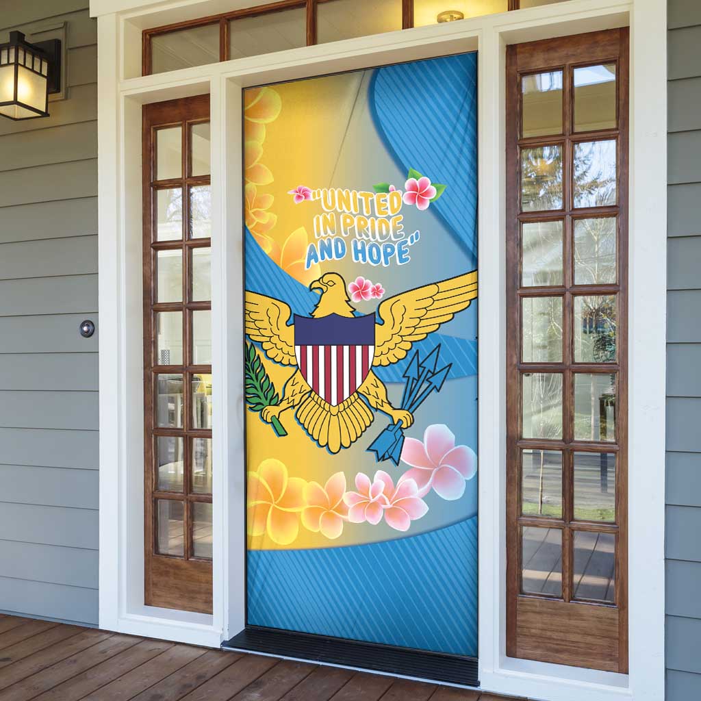 US Virgin Islands Door Cover Coat of Arms Plumeria Curve Style - Wonder Print Shop