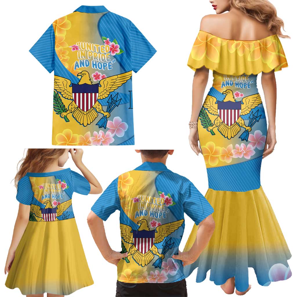 US Virgin Islands Family Matching Mermaid Dress and Hawaiian Shirt Coat of Arms Plumeria Curve Style - Wonder Print Shop
