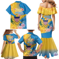 US Virgin Islands Family Matching Mermaid Dress and Hawaiian Shirt Coat of Arms Plumeria Curve Style - Wonder Print Shop