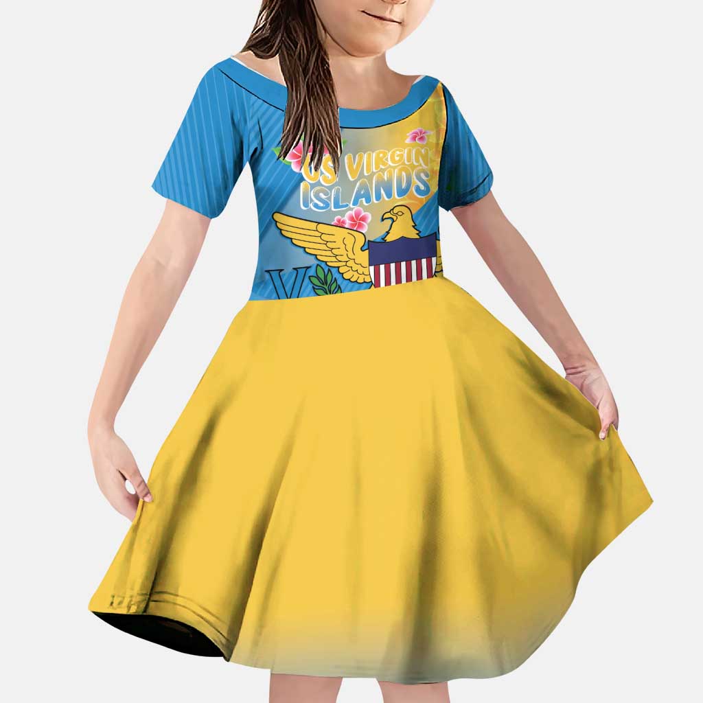 US Virgin Islands Family Matching Off Shoulder Maxi Dress and Hawaiian Shirt Coat of Arms Plumeria Curve Style - Wonder Print Shop