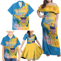 US Virgin Islands Family Matching Off Shoulder Maxi Dress and Hawaiian Shirt Coat of Arms Plumeria Curve Style - Wonder Print Shop