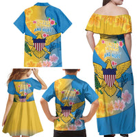 US Virgin Islands Family Matching Off Shoulder Maxi Dress and Hawaiian Shirt Coat of Arms Plumeria Curve Style - Wonder Print Shop
