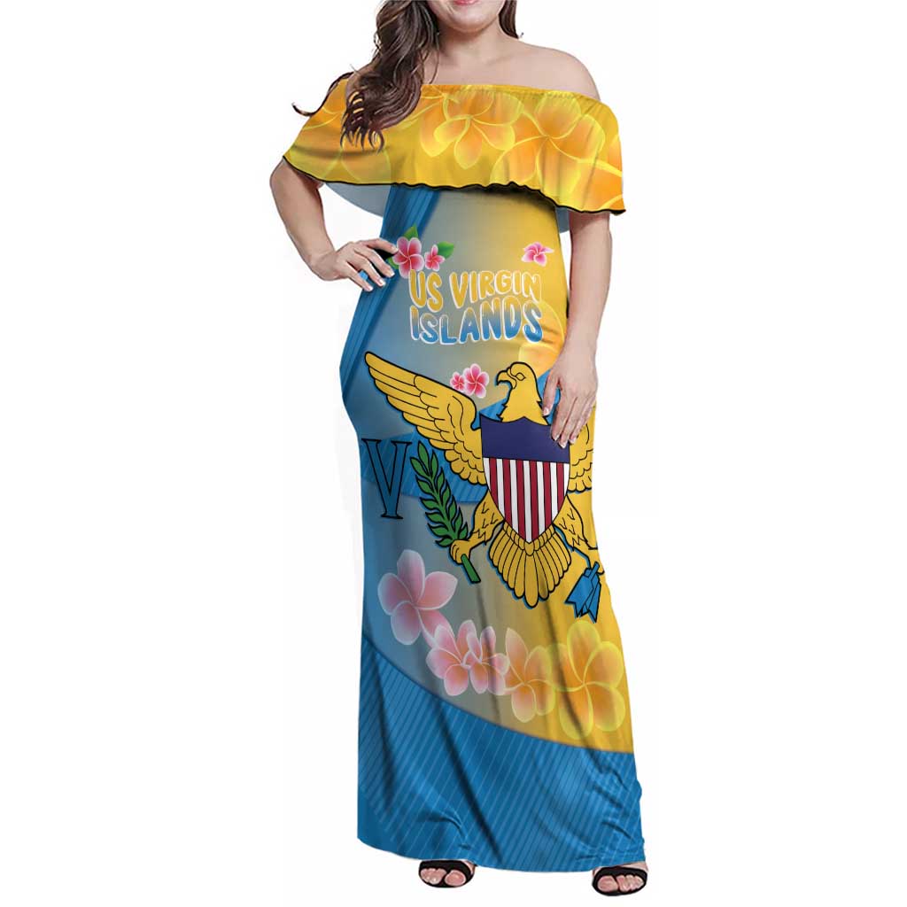 US Virgin Islands Family Matching Off Shoulder Maxi Dress and Hawaiian Shirt Coat of Arms Plumeria Curve Style - Wonder Print Shop