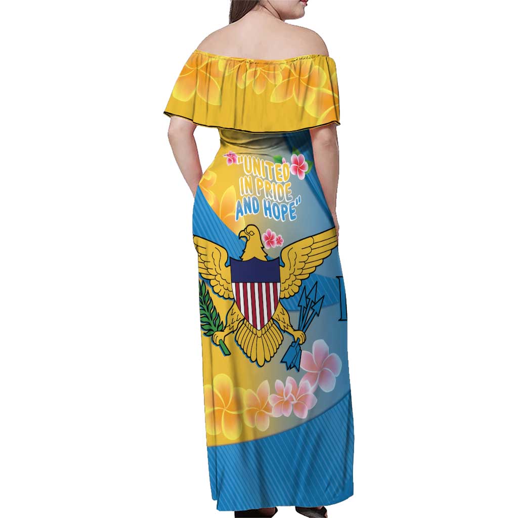 US Virgin Islands Family Matching Off Shoulder Maxi Dress and Hawaiian Shirt Coat of Arms Plumeria Curve Style - Wonder Print Shop