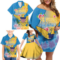 US Virgin Islands Family Matching Off Shoulder Short Dress and Hawaiian Shirt Coat of Arms Plumeria Curve Style - Wonder Print Shop