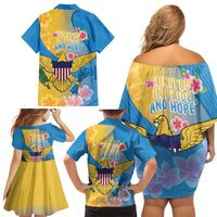 US Virgin Islands Family Matching Off Shoulder Short Dress and Hawaiian Shirt Coat of Arms Plumeria Curve Style - Wonder Print Shop