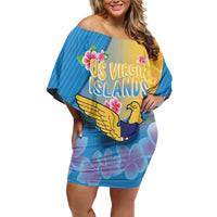 US Virgin Islands Family Matching Off Shoulder Short Dress and Hawaiian Shirt Coat of Arms Plumeria Curve Style - Wonder Print Shop