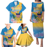 US Virgin Islands Family Matching Puletasi and Hawaiian Shirt Coat of Arms Plumeria Curve Style - Wonder Print Shop