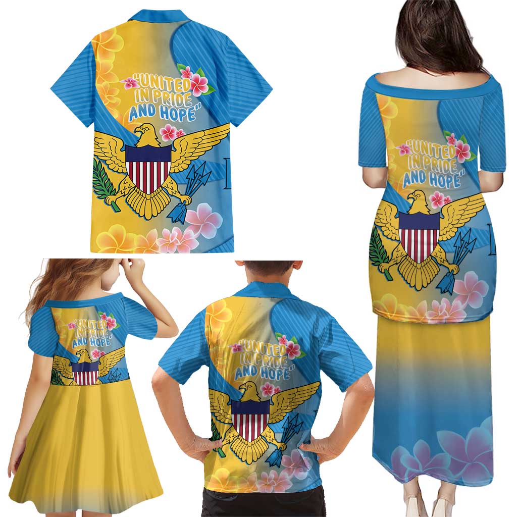 US Virgin Islands Family Matching Puletasi and Hawaiian Shirt Coat of Arms Plumeria Curve Style - Wonder Print Shop