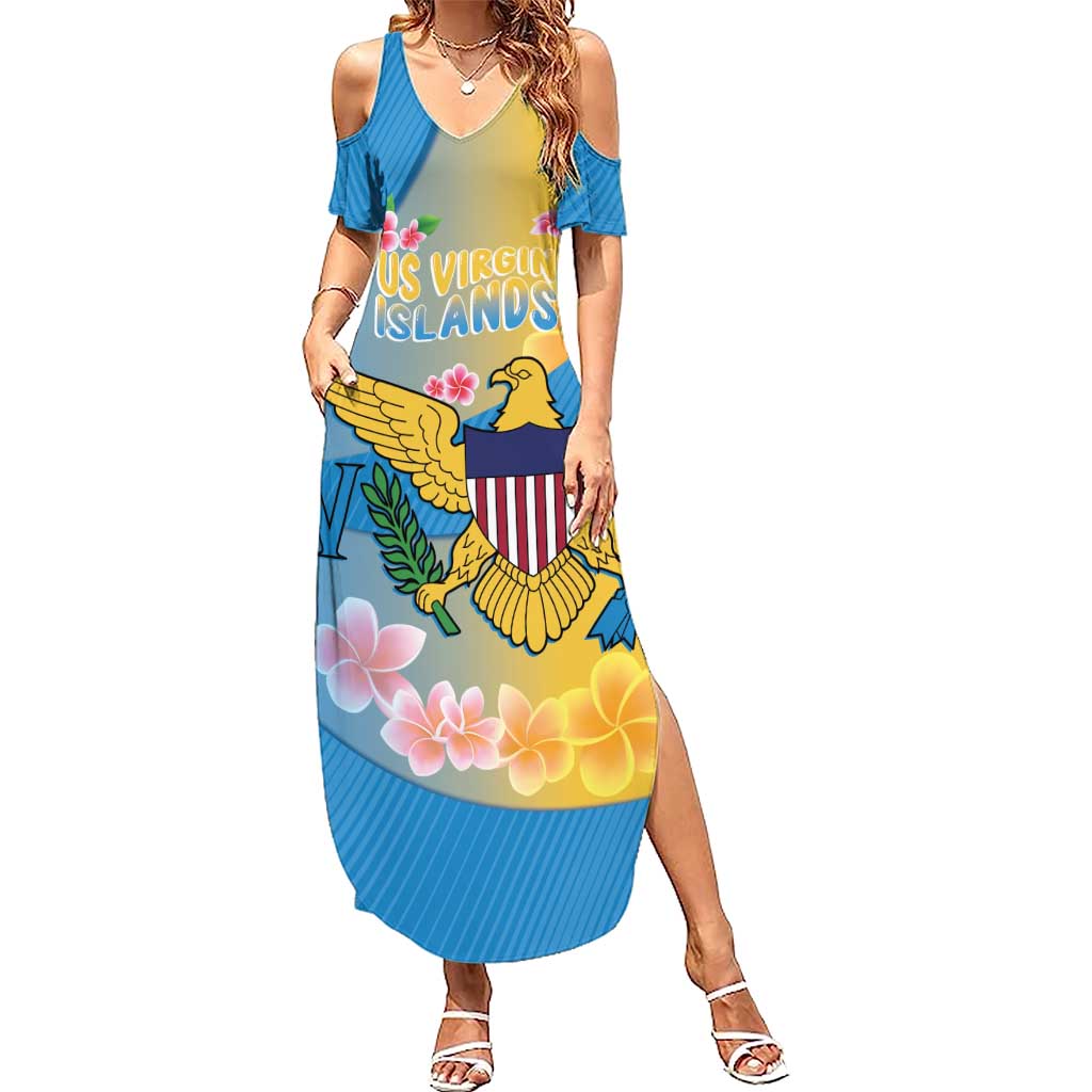 US Virgin Islands Family Matching Summer Maxi Dress and Hawaiian Shirt Coat of Arms Plumeria Curve Style - Wonder Print Shop