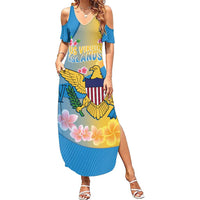 US Virgin Islands Family Matching Summer Maxi Dress and Hawaiian Shirt Coat of Arms Plumeria Curve Style - Wonder Print Shop