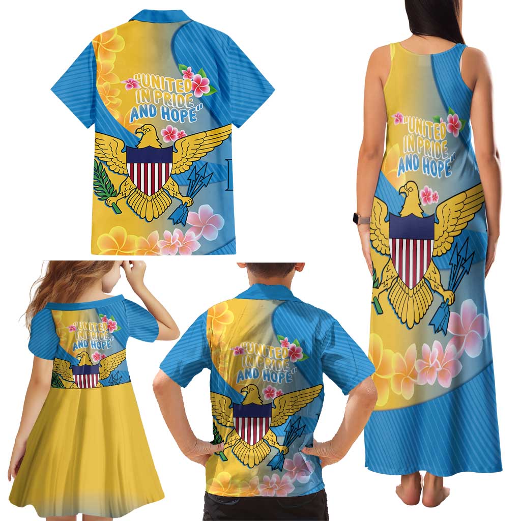 US Virgin Islands Family Matching Tank Maxi Dress and Hawaiian Shirt Coat of Arms Plumeria Curve Style - Wonder Print Shop